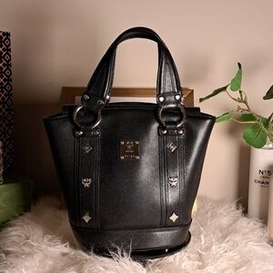 MCM Munchen Black Saffiano Leather Mini Bucket Bag